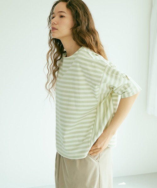 PUAL CE CIN（ピュアルセシン）の「切り替えボーダーT（Tシャツ/カットソー・レディース・ブラック/ライトグリーン/ブルー・FREE）」の5枚目の写真