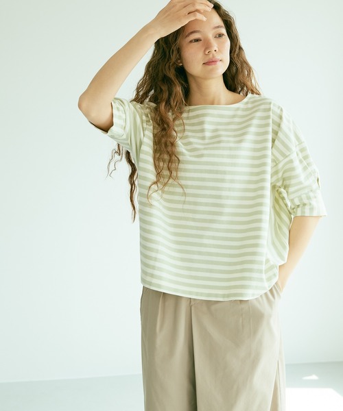 PUAL CE CIN（ピュアルセシン）の「切り替えボーダーT（Tシャツ/カットソー・レディース・ブラック/ライトグリーン/ブルー・FREE）」の4枚目の写真