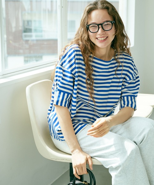 PUAL CE CIN（ピュアルセシン）の「切り替えボーダーT（Tシャツ/カットソー・レディース・ブラック/ライトグリーン/ブルー・FREE）」の9枚目の写真