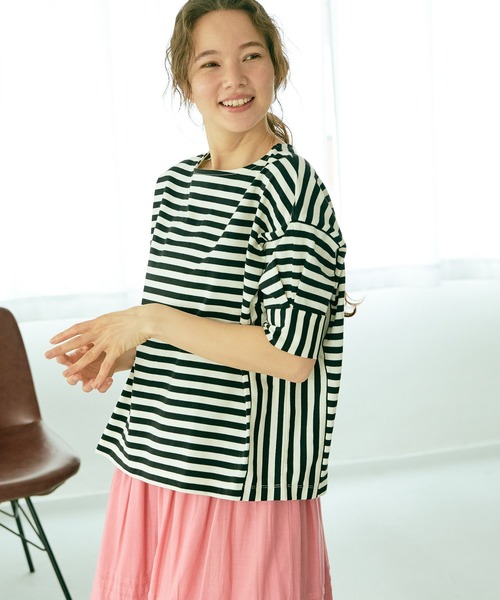 PUAL CE CIN（ピュアルセシン）の「切り替えボーダーT（Tシャツ/カットソー・レディース・ブラック/ライトグリーン/ブルー・FREE）」の14枚目の写真