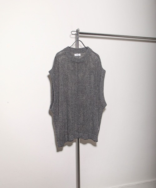 NILWAY（ニルウェイ）の「ファインコットン透かし編みオーバーサイズニットベスト（ベスト・メンズ・ライトグレー/ブラック/グリーン/ブラック系・MEDIUM/LARGE）」の3枚目の写真