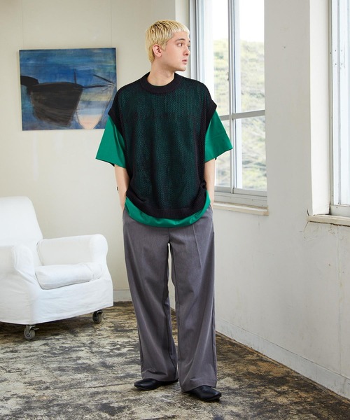 NILWAY（ニルウェイ）の「ファインコットン透かし編みオーバーサイズニットベスト（ベスト・メンズ・ライトグレー/ブラック/グリーン/ブラック系・MEDIUM/LARGE）」の13枚目の写真