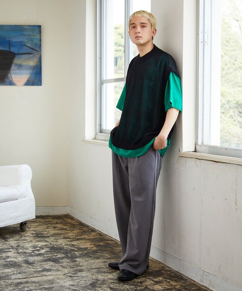 NILWAY（ニルウェイ）の「ファインコットン透かし編みオーバーサイズニットベスト（ベスト・メンズ・ライトグレー/ブラック/グリーン/ブラック系・MEDIUM/LARGE）」の10枚目の写真