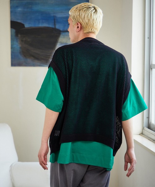 NILWAY（ニルウェイ）の「ファインコットン透かし編みオーバーサイズニットベスト（ベスト・メンズ・ライトグレー/ブラック/グリーン/ブラック系・MEDIUM/LARGE）」の19枚目の写真