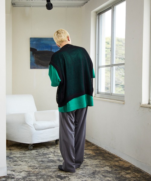 NILWAY（ニルウェイ）の「ファインコットン透かし編みオーバーサイズニットベスト（ベスト・メンズ・ライトグレー/ブラック/グリーン/ブラック系・MEDIUM/LARGE）」の22枚目の写真