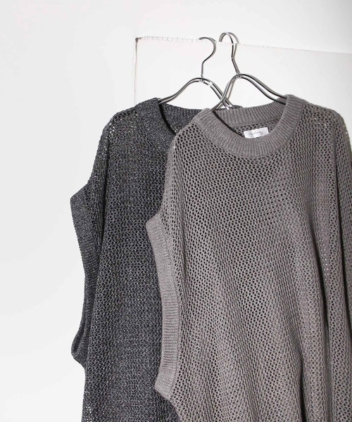 NILWAY（ニルウェイ）の「ファインコットン透かし編みオーバーサイズニットベスト（ベスト・メンズ・ライトグレー/ブラック/グリーン/ブラック系・MEDIUM/LARGE）」の9枚目の写真