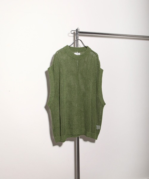 NILWAY（ニルウェイ）の「ファインコットン透かし編みオーバーサイズニットベスト（ベスト・メンズ・ライトグレー/ブラック/グリーン/ブラック系・MEDIUM/LARGE）」の18枚目の写真