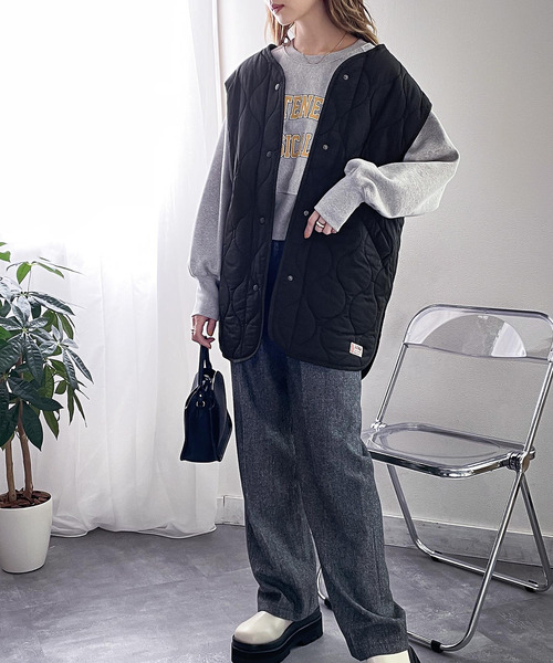 Java（ジャバ）の「《JaVaジャバ コラボ》コーデを1ランクUP。中綿キルティングミリタリーベスト（ダウンベスト・レディース・ブラック/カーキ/アイボリー・SMALL/MEDIUM/LARGE/X-LARGE）」の6枚目の写真