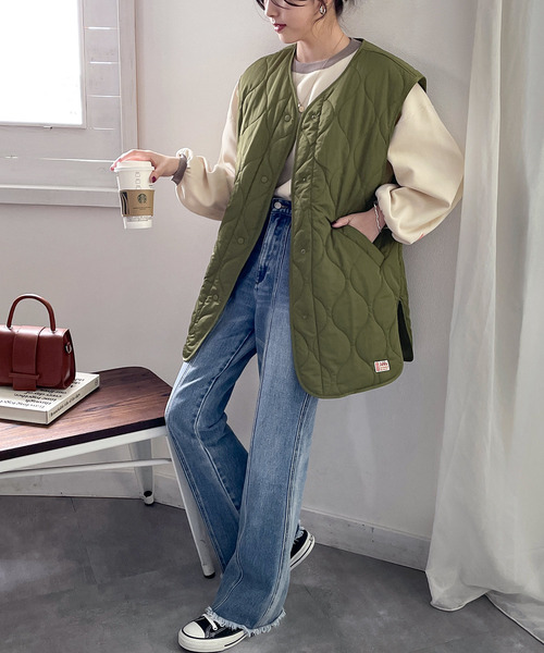 Java（ジャバ）の「《JaVaジャバ コラボ》コーデを1ランクUP。中綿キルティングミリタリーベスト（ダウンベスト・レディース・ブラック/カーキ/アイボリー・SMALL/MEDIUM/LARGE/X-LARGE）」の4枚目の写真