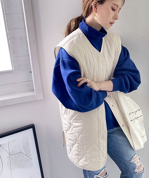 Java（ジャバ）の「《JaVaジャバ コラボ》コーデを1ランクUP。中綿キルティングミリタリーベスト（ダウンベスト・レディース・ブラック/カーキ/アイボリー・SMALL/MEDIUM/LARGE/X-LARGE）」の13枚目の写真