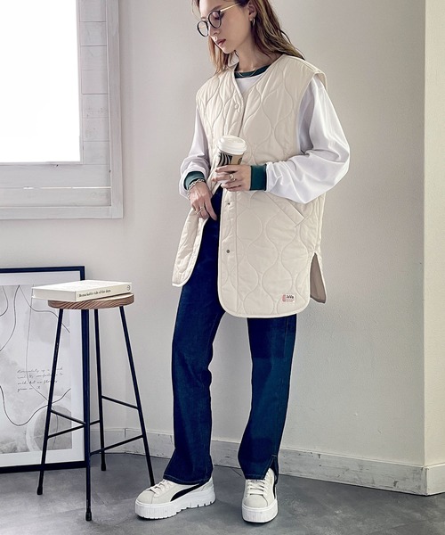 Java（ジャバ）の「《JaVaジャバ コラボ》コーデを1ランクUP。中綿キルティングミリタリーベスト（ダウンベスト・レディース・ブラック/カーキ/アイボリー・SMALL/MEDIUM/LARGE/X-LARGE）」の15枚目の写真