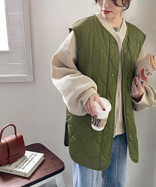 Java（ジャバ）の「《JaVaジャバ コラボ》コーデを1ランクUP。中綿キルティングミリタリーベスト（ダウンベスト・レディース・ブラック/カーキ/アイボリー・SMALL/MEDIUM/LARGE/X-LARGE）」の10枚目の写真