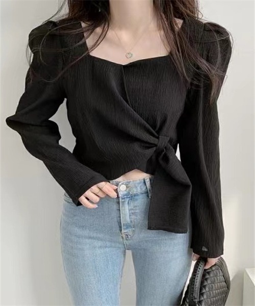 Dream garden（ドリームガーデン）の「スクエアネック　リボンブラウス（シャツ/ブラウス・レディース・ホワイト/ブラック/カーキ・S/M/XL/L/2XL）」の5枚目の写真