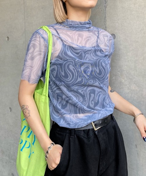 WHO'S WHO gallery（フーズフーギャラリー）の「アソート柄パワーネットTEE（その他トップス・レディース・サックスブルー/パープル/グレー/オフホワイト・FREE）」の3枚目の写真