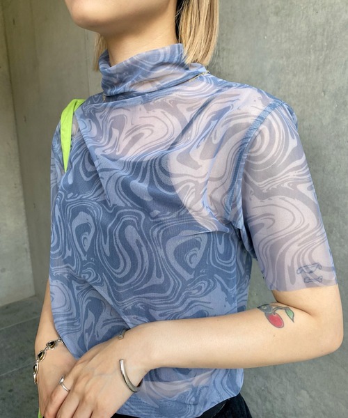 WHO'S WHO gallery（フーズフーギャラリー）の「アソート柄パワーネットTEE（その他トップス・レディース・サックスブルー/パープル/グレー/オフホワイト・FREE）」の11枚目の写真