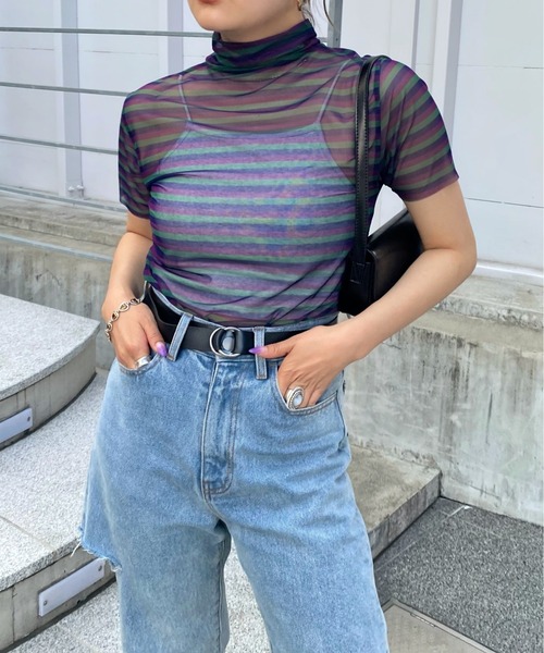 WHO'S WHO gallery（フーズフーギャラリー）の「アソート柄パワーネットTEE（その他トップス・レディース・サックスブルー/パープル/グレー/オフホワイト・FREE）」の14枚目の写真