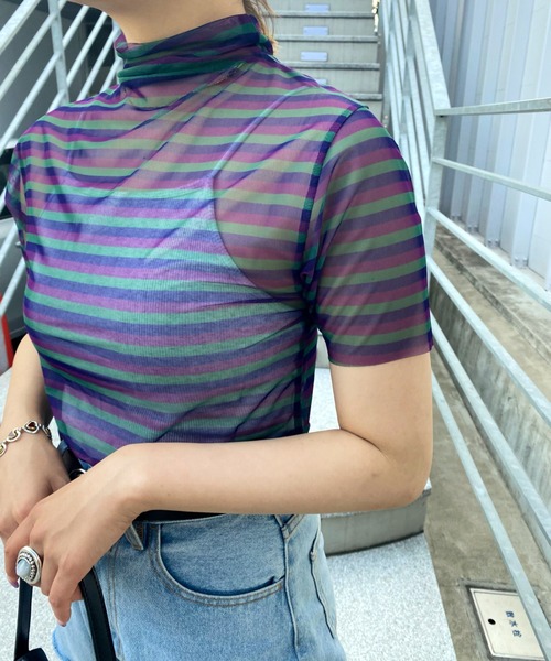 WHO'S WHO gallery（フーズフーギャラリー）の「アソート柄パワーネットTEE（その他トップス・レディース・サックスブルー/パープル/グレー/オフホワイト・FREE）」の15枚目の写真