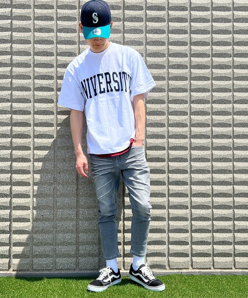 BEATJIVE(ビートジャイブ)の「カレッジロゴ Tシャツ ビッグシルエット UNIVERSITY 半袖 メンズ(Tシャツ/カットソー・メンズ・オフホワイト/ネイビー/グリーン・LARGE/MEDIUM)」の5枚目の写真