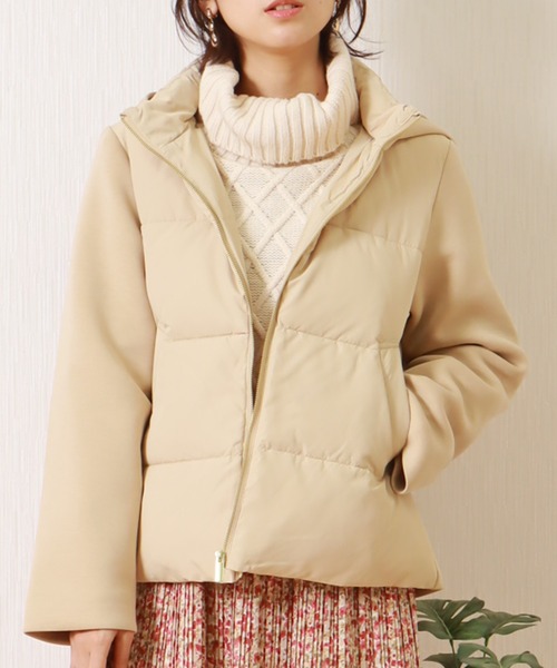 libelle more（リベル モア）の「ファイバーダウン×ダンボールカットソー異素材切替ブルゾン（ブルゾン・レディース・モカ/ネイビー/ベージュ/ライトカーキ/ブラック/グレー・M/L）」の5枚目の写真