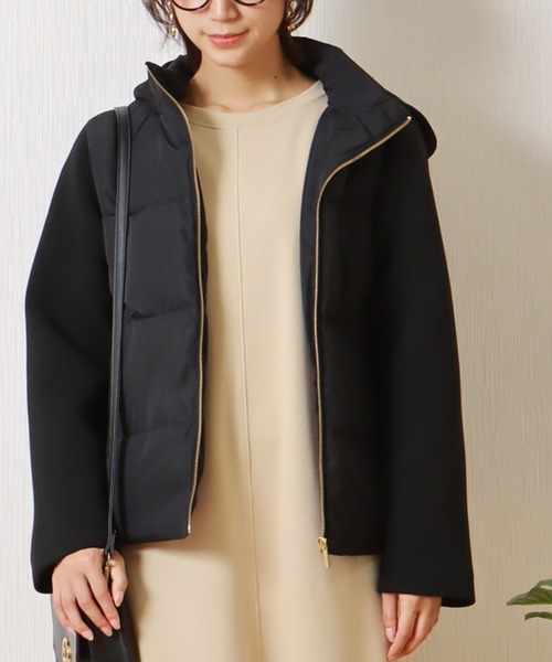 libelle more（リベル モア）の「ファイバーダウン×ダンボールカットソー異素材切替ブルゾン（ブルゾン・レディース・モカ/ネイビー/ベージュ/ライトカーキ/ブラック/グレー・M/L）」の2枚目の写真