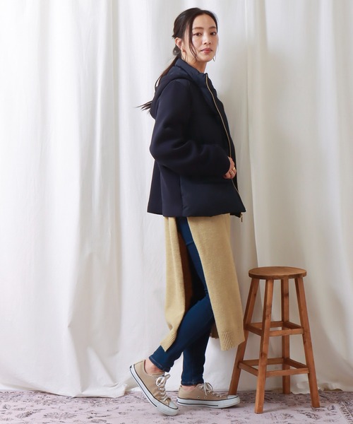 libelle more（リベル モア）の「ファイバーダウン×ダンボールカットソー異素材切替ブルゾン（ブルゾン・レディース・モカ/ネイビー/ベージュ/ライトカーキ/ブラック/グレー・M/L）」の21枚目の写真