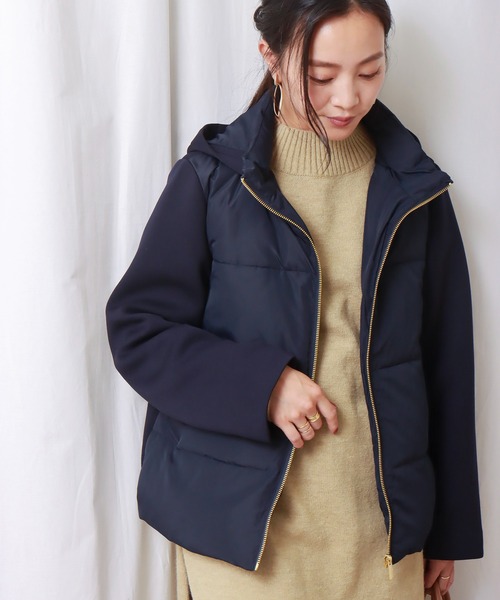 libelle more（リベル モア）の「ファイバーダウン×ダンボールカットソー異素材切替ブルゾン（ブルゾン・レディース・モカ/ネイビー/ベージュ/ライトカーキ/ブラック/グレー・M/L）」の22枚目の写真