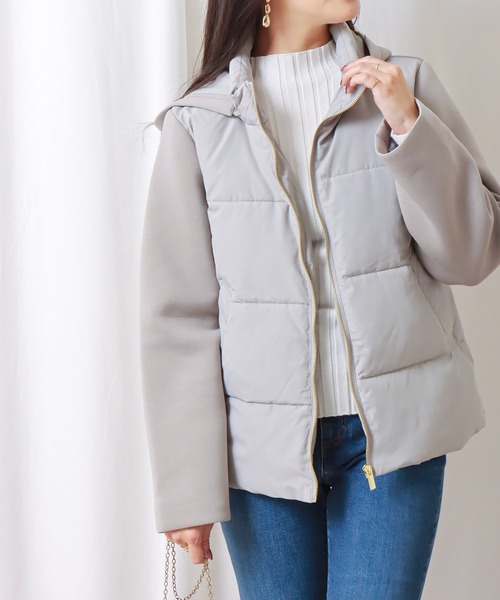 libelle more（リベル モア）の「ファイバーダウン×ダンボールカットソー異素材切替ブルゾン（ブルゾン・レディース・モカ/ネイビー/ベージュ/ライトカーキ/ブラック/グレー・M/L）」の16枚目の写真