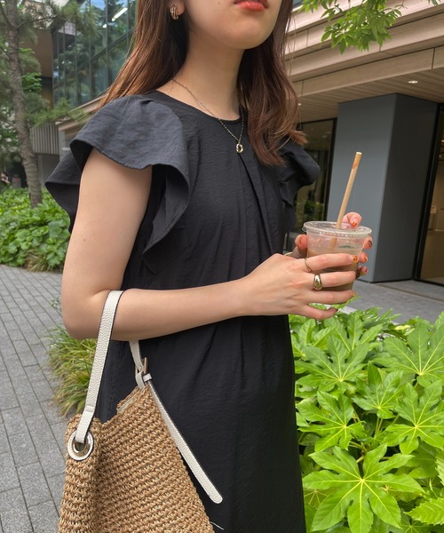 natural couture（ナチュラルクチュール）の「大人Sweetな1枚 フリルスリーブカラーワンピース（ワンピース・レディース・ブラック/ベージュ/ピンク/グリーン・FREE）」の9枚目の写真