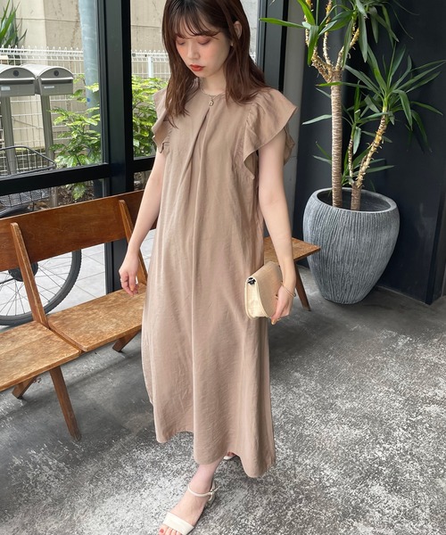 natural couture（ナチュラルクチュール）の「大人Sweetな1枚 フリルスリーブカラーワンピース（ワンピース・レディース・ブラック/ベージュ/ピンク/グリーン・FREE）」の12枚目の写真