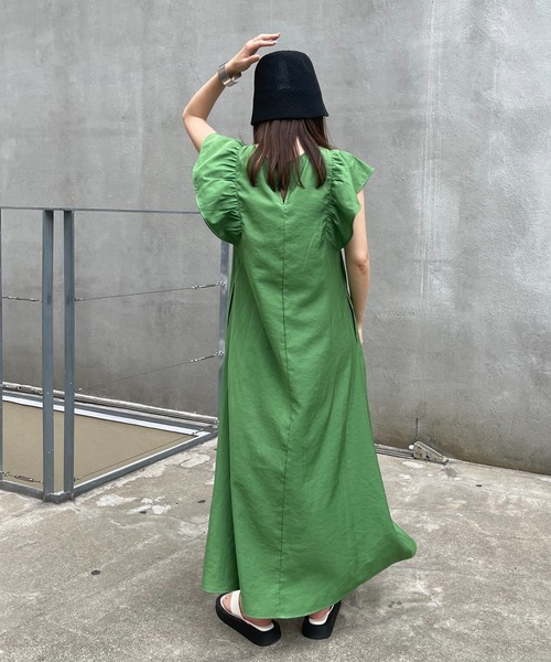 natural couture（ナチュラルクチュール）の「大人Sweetな1枚 フリルスリーブカラーワンピース（ワンピース・レディース・ブラック/ベージュ/ピンク/グリーン・FREE）」の17枚目の写真