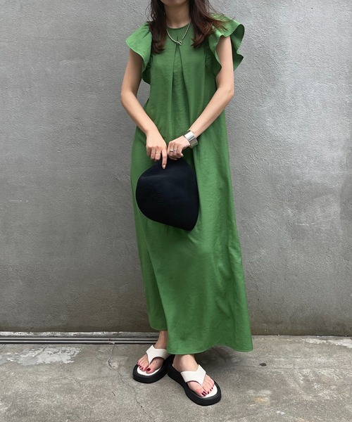 natural couture（ナチュラルクチュール）の「大人Sweetな1枚 フリルスリーブカラーワンピース（ワンピース・レディース・ブラック/ベージュ/ピンク/グリーン・FREE）」の21枚目の写真