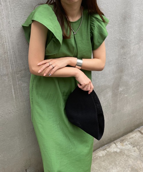 natural couture（ナチュラルクチュール）の「大人Sweetな1枚 フリルスリーブカラーワンピース（ワンピース・レディース・ブラック/ベージュ/ピンク/グリーン・FREE）」の19枚目の写真