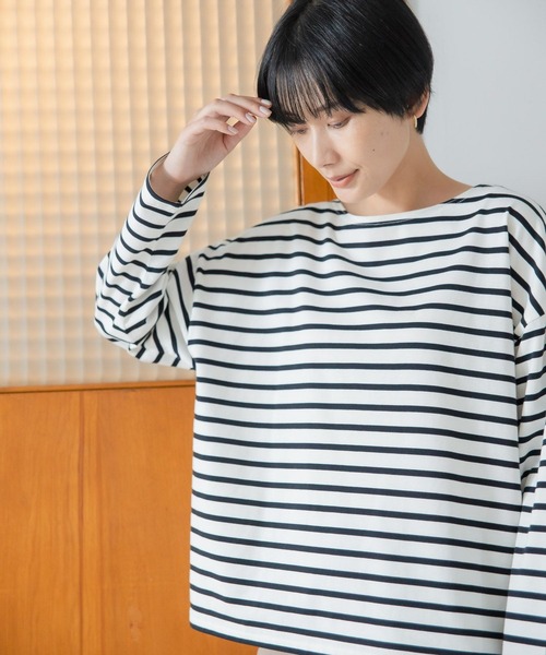 LEPSIM（レプシィム）の「【選べる丈シリーズ】ボーダープルオーバー　295641（Tシャツ/カットソー・レディース・ブラック/ブルー/オフホワイト/ボルドー/グリーン・FREE/TALL）」の2枚目の写真