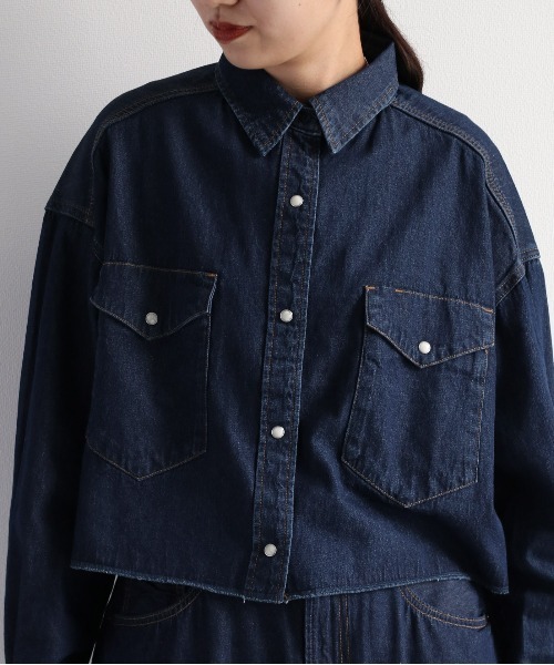 cepo（セポ）の「ショートデニムシャツ　セットアップ可能（シャツ/ブラウス・レディース・ネイビー/ブルー系2・M）」の9枚目の写真