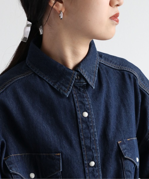 cepo（セポ）の「ショートデニムシャツ　セットアップ可能（シャツ/ブラウス・レディース・ネイビー/ブルー系2・M）」の7枚目の写真