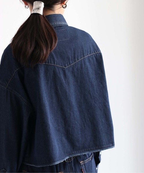 cepo（セポ）の「ショートデニムシャツ　セットアップ可能（シャツ/ブラウス・レディース・ネイビー/ブルー系2・M）」の4枚目の写真