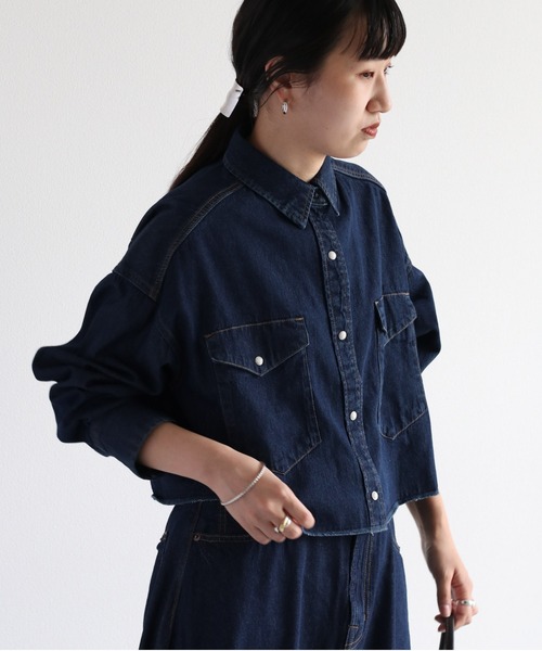 cepo（セポ）の「ショートデニムシャツ　セットアップ可能（シャツ/ブラウス・レディース・ネイビー/ブルー系2・M）」の8枚目の写真