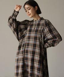 HERENCIA | クルミボタン ボリュームスリーブ クラシカルチェック柄ワンピースドレス(ドレス)
