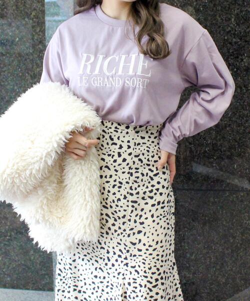 INGNI（イング）の「刺繍ロゴロングTシャツ（Tシャツ/カットソー・レディース・ホワイト系6/ホワイト×ブラック/ラベンダー/ブラック・M）」の4枚目の写真