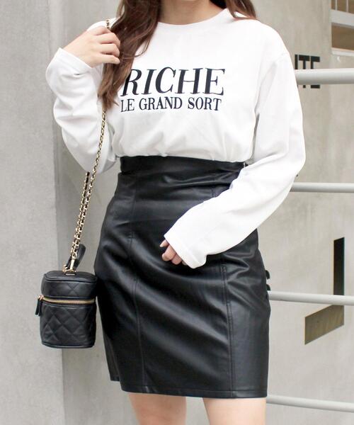 INGNI（イング）の「刺繍ロゴロングTシャツ（Tシャツ/カットソー・レディース・ホワイト系6/ホワイト×ブラック/ラベンダー/ブラック・M）」の2枚目の写真