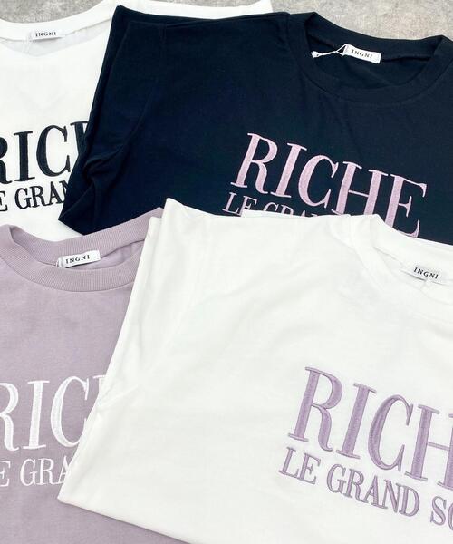 INGNI（イング）の「刺繍ロゴロングTシャツ（Tシャツ/カットソー・レディース・ホワイト系6/ホワイト×ブラック/ラベンダー/ブラック・M）」の10枚目の写真