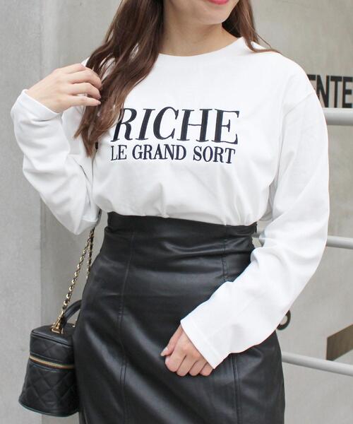 INGNI（イング）の「刺繍ロゴロングTシャツ（Tシャツ/カットソー・レディース・ホワイト系6/ホワイト×ブラック/ラベンダー/ブラック・M）」の14枚目の写真