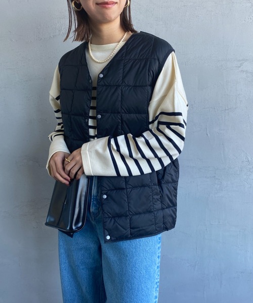 TAION（タイオン）の「【WEB限定】[TAION/タイオン] Vネック インナーダウンベスト（ダウンベスト・レディース・オフホワイト/ブラック/グレー/カーキ/ダークオリーブ・M/L/XL）」の3枚目の写真