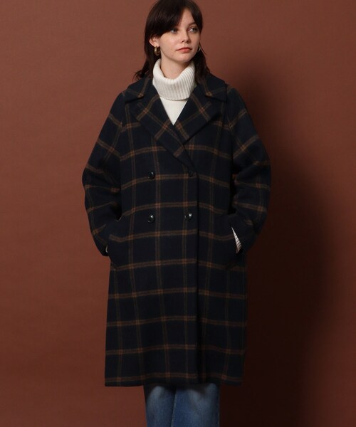 DRESSTERIOR（ドレステリア）の「◆【CLASSY.12月号掲載】【厚手ニットもOK】チェックリバーコート（チェスターコート・レディース・ネイビー系1・34/36/38）」の10枚目の写真