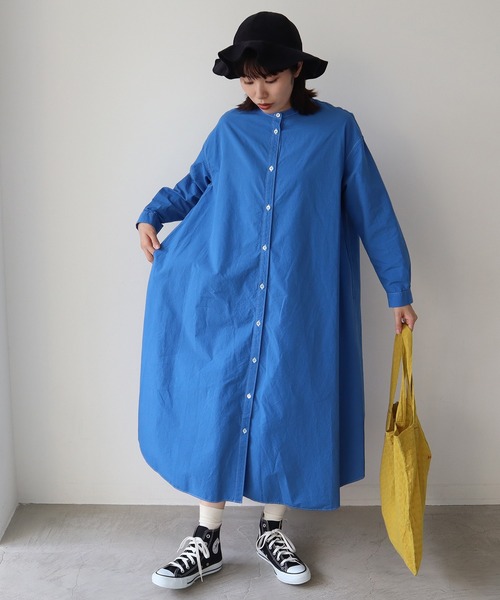 bulle de savon(ビュルデサボン)の「《染め替え》製品染めBasic Stand coller ワンピース(シャツワンピース・レディース・イエロー/ブルー・FREE)」の2枚目の写真