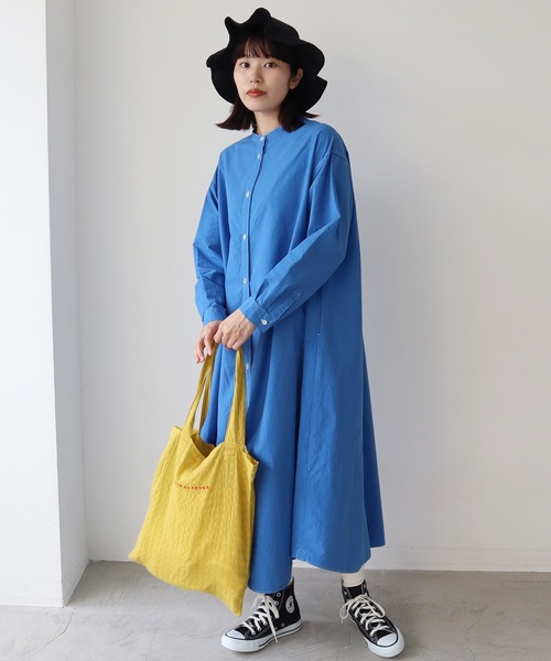 bulle de savon(ビュルデサボン)の「《染め替え》製品染めBasic Stand coller ワンピース(シャツワンピース・レディース・イエロー/ブルー・FREE)」の3枚目の写真