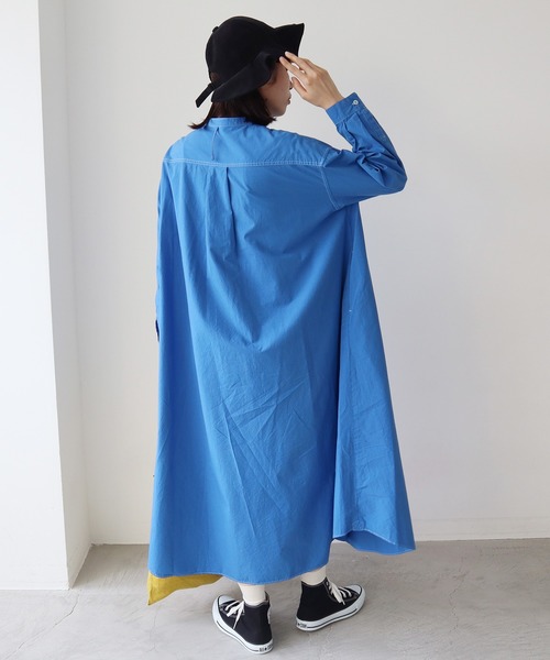 bulle de savon(ビュルデサボン)の「《染め替え》製品染めBasic Stand coller ワンピース(シャツワンピース・レディース・イエロー/ブルー・FREE)」の5枚目の写真
