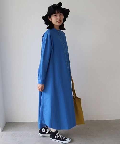 bulle de savon(ビュルデサボン)の「《染め替え》製品染めBasic Stand coller ワンピース(シャツワンピース・レディース・イエロー/ブルー・FREE)」の6枚目の写真