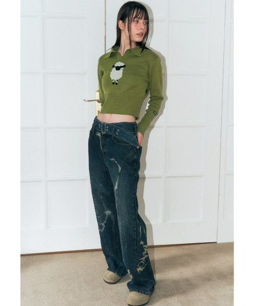 FANCY CLUB(ファンシークラブ)の「A'GEM/9 × .kom『 FANCY CLUB/ファンシークラブ』/PECORA COLLAR CROP KNIT/カラークロップドニットソー(Tシャツ/カットソー・レディース・ブラック/グリーン・FREE)」の9枚目の写真