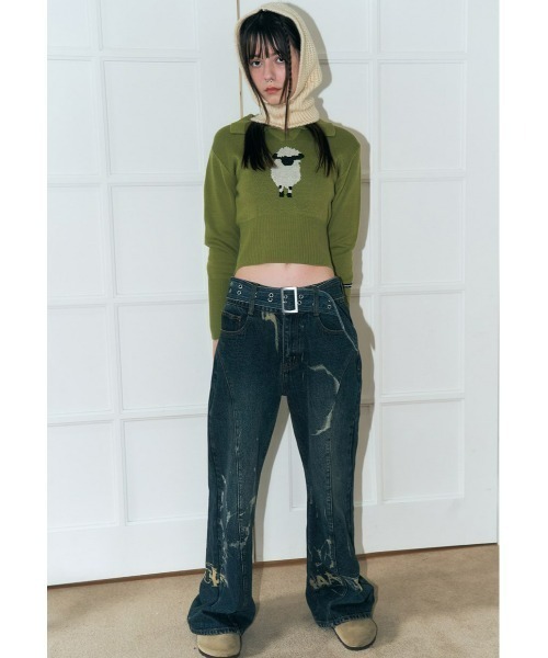 FANCY CLUB(ファンシークラブ)の「A'GEM/9 × .kom『 FANCY CLUB/ファンシークラブ』/PECORA COLLAR CROP KNIT/カラークロップドニットソー(Tシャツ/カットソー・レディース・ブラック/グリーン・FREE)」の10枚目の写真